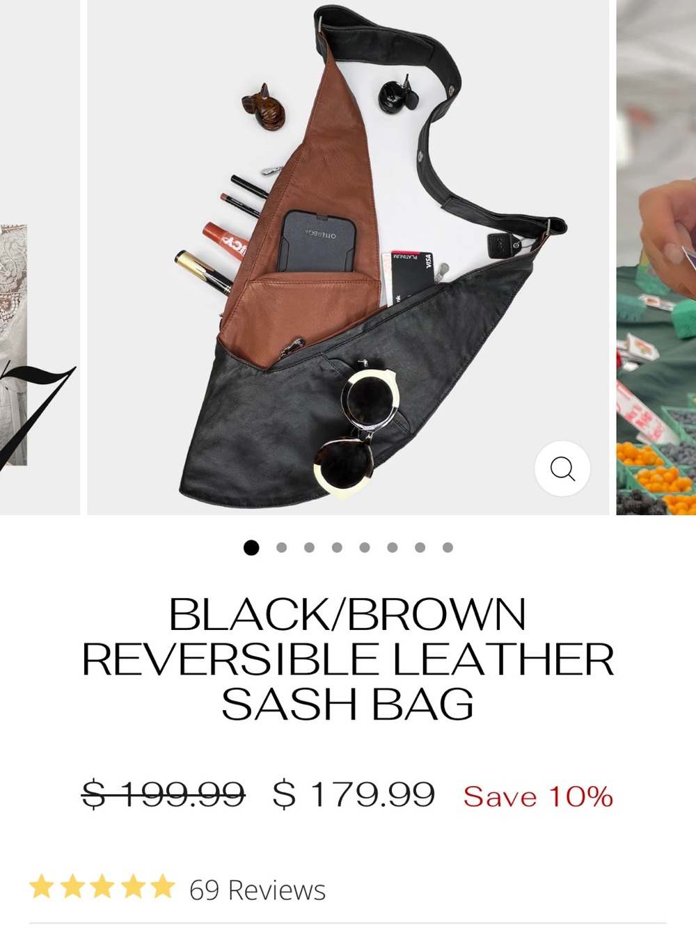 NWT Sash bag - reversible Black and Brown leather Sling Bag - Picture 5 of 5